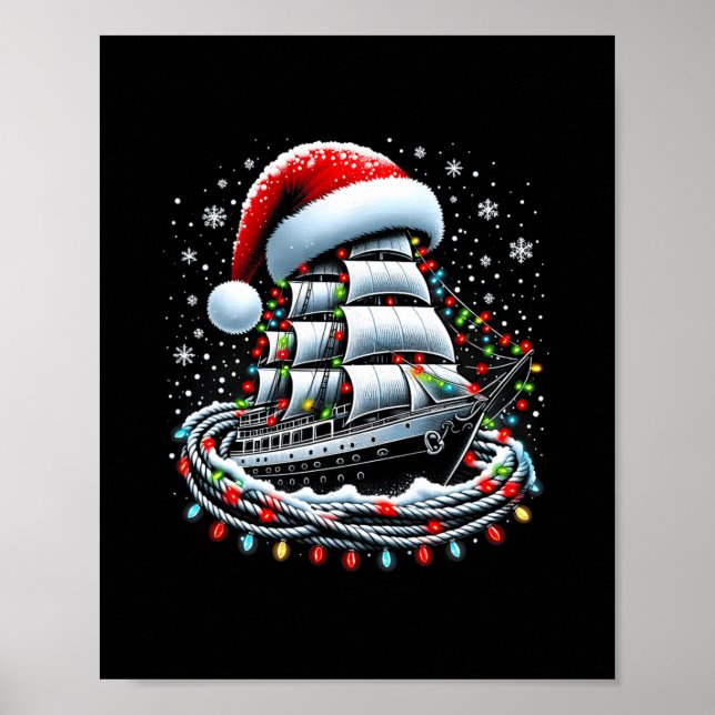 Christmas Boating Sailing Cruise Boat Surrounded B Poster (Front)