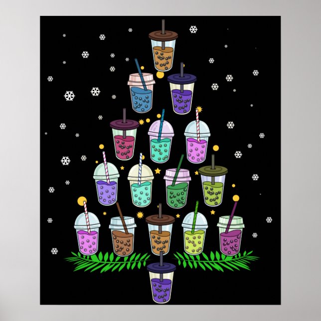 Christmas Boba Tea Gift Men Women Christmas Tree Poster (Front)