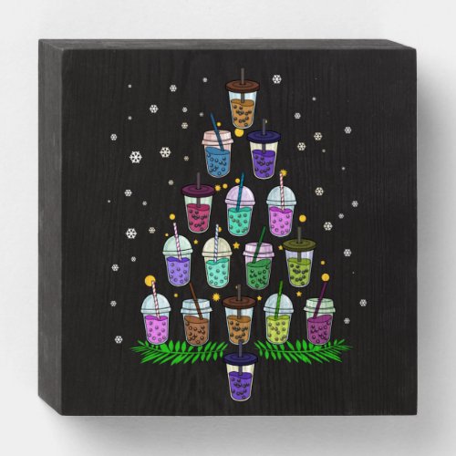 Christmas Boba Tea Gift Men Women Christmas Tree Wooden Box Sign