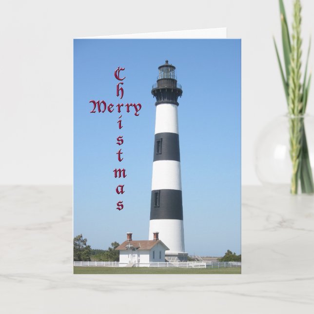 Christmas Bodie Island Lighthouse Holiday Card (Front)