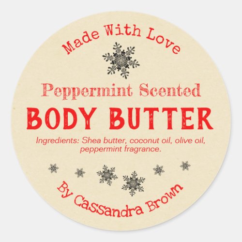 Christmas Body Butter Customizable Handmade DIY Classic Round Sticker