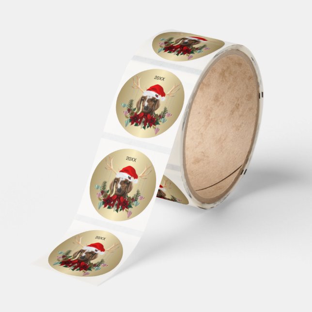 Christmas Boer Baby Goat Reindeer Antlers  Classic Round Sticker (Roll)