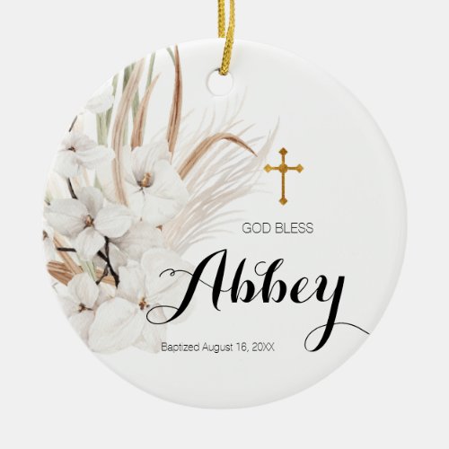 Christmas Bohemian Baptism Ornament God Bless