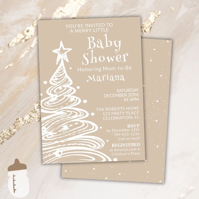 Christmas Boho Beige Gender Neutral Baby Shower Invitation (Creator Uploaded)