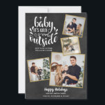 Christmas Boho Chalkboard 4 Photo Collage Holiday Card<br><div class="desc">An elegant boho 4 photo collage holiday design for you to personalise with your favourite photos framed in gold,  message,  names and year on a chalkboard background. The reverse features falling snowflakes on a matching chalkboard background. Designed by Thisisnotme©</div>