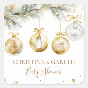 Christmas Boho Merry Little Baby Shower Square Sticker