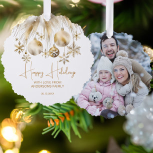 Christmas boho metallic watercolor photo template ornament card