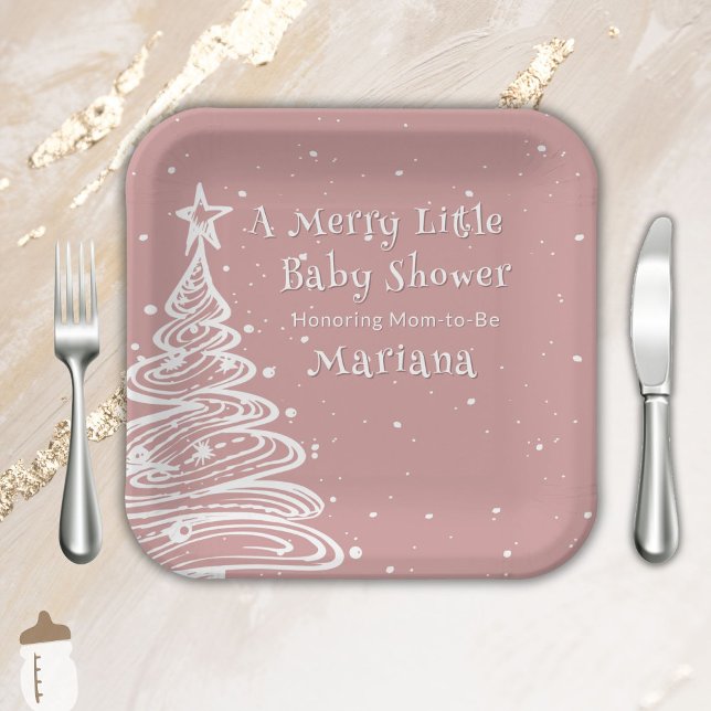 Christmas Boho Pink Girl Baby Shower Paper Plates (Creator Uploaded)