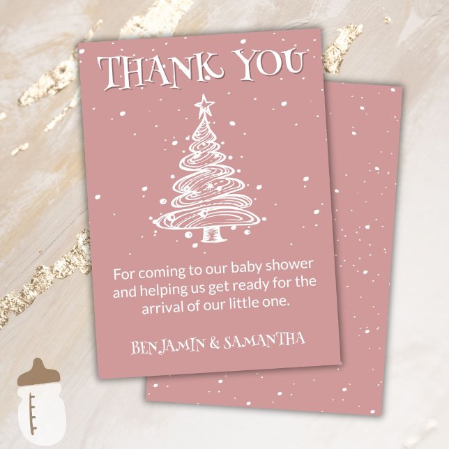Christmas Boho Pink Girl Baby Shower Thank You Invitation (Creator Uploaded)