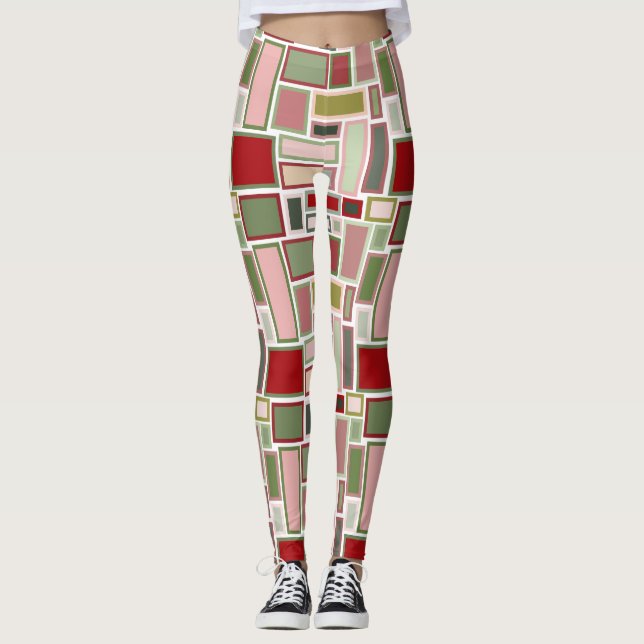 Christmas Boho Rectangles  Leggings (Front)