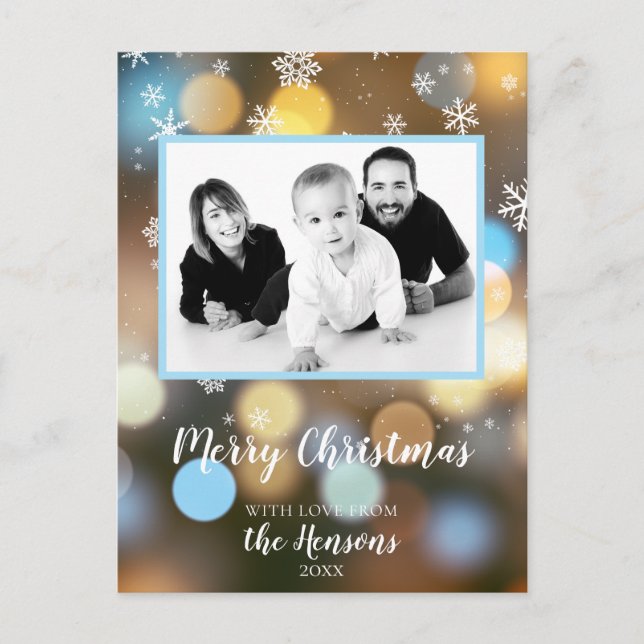 Christmas Bokeh Lights Personalizable Family Photo Holiday Postcard (Front)