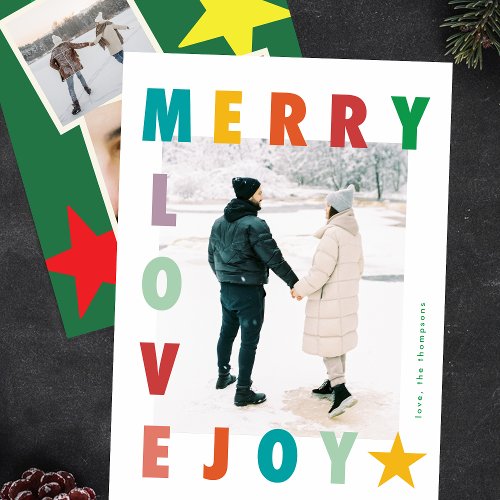 Christmas  BOLD Modern MERRY LOVE JOY multi photo Holiday Card