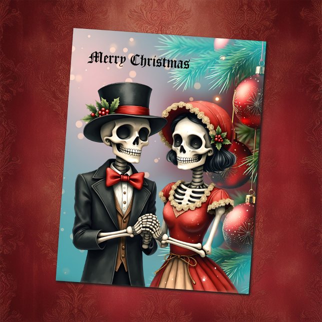 Christmas Bone Romance, A festive skeleton couple. Holiday Postcard (Creator Uploaded)