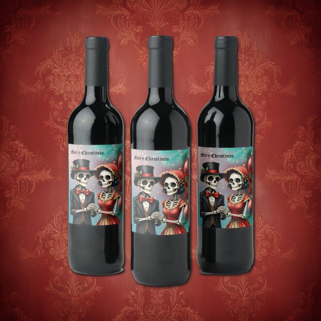 Christmas Bone Romance, A festive skeleton couple. Wine Label (Creator Uploaded)