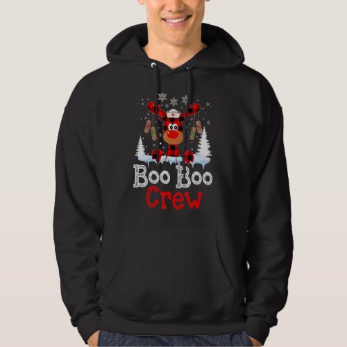 Christmas Boo Boo Crew Reindeer Nurse Buffalo Plai Hoodie