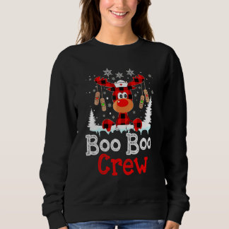 Christmas Boo Boo Crew Reindeer Nurse Buffalo Plai Sweatshirt