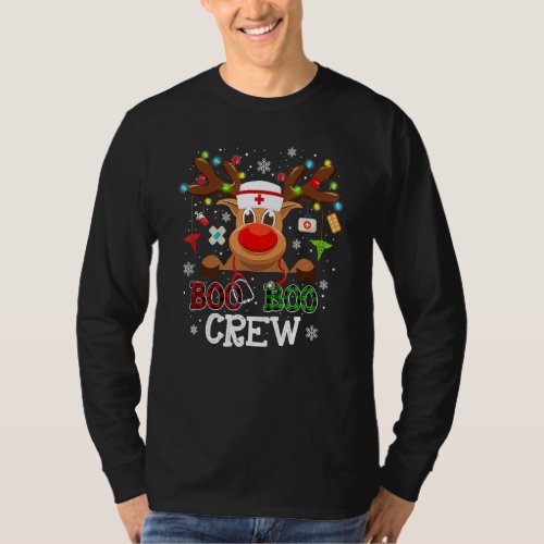 Christmas Boo Boo Crew Reindeer Nurse Buffalo Plai T_Shirt