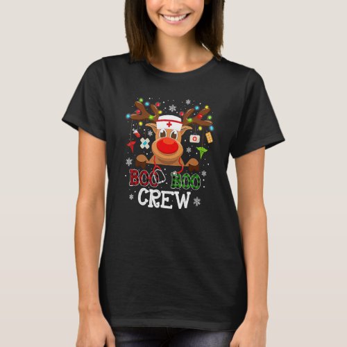 Christmas Boo Boo Crew Reindeer Nurse Buffalo Plai T_Shirt