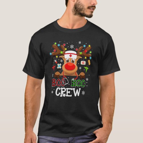 Christmas Boo Boo Crew Reindeer Nurse Buffalo Plai T_Shirt