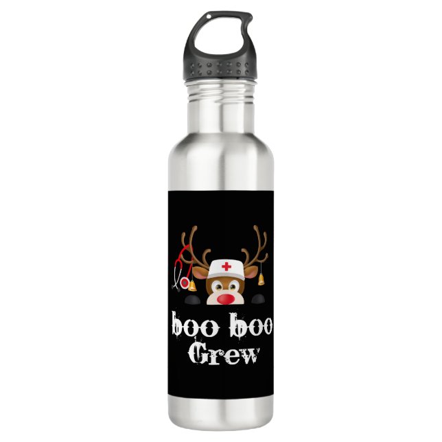 christmas boo boo crew Reindeer Nurse Stainless Steel Water Bottle (Front)