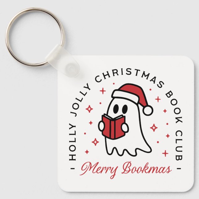 Christmas book club ghost preppy aesthetic keychain (Front)
