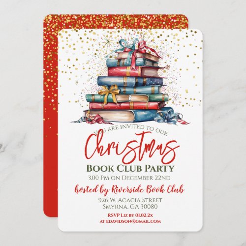 Christmas Book Club Library Party Invitation