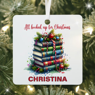 Christmas Book Lover Custom Name Metal Ornament