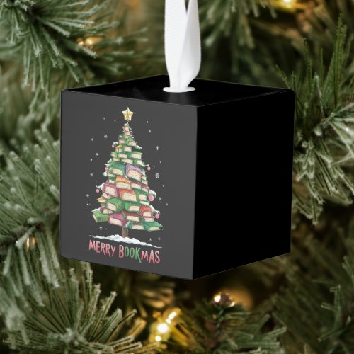 Christmas Book Lover Tree Librarian Merry Bookmas  Cube Ornament