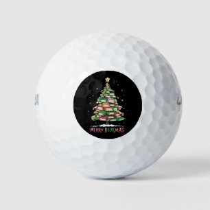 Christmas Book Lover Tree Librarian Merry Bookmas  Golf Balls