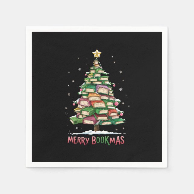 Christmas Book Lover Tree Librarian Merry Bookmas  Napkins (Front)