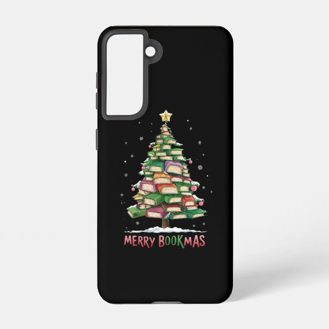 Christmas Book Lover Tree Librarian Merry Bookmas  Samsung Galaxy Case (Back)