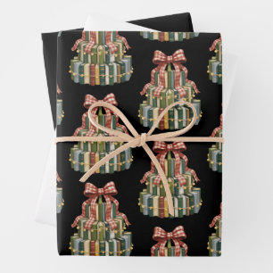 Christmas Book Tree Book Teacher Reading Bookish  Wrapping Paper Sheets