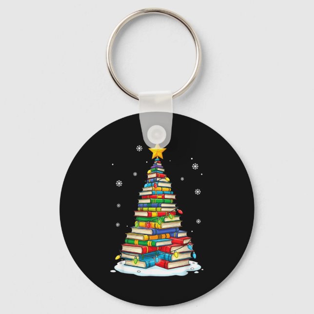 Christmas Book Tree Funny Librarians Books Lover  Keychain (Front)