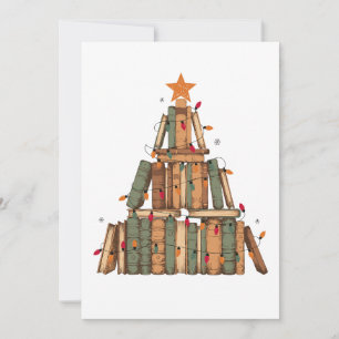 Christmas Book Tree Lights Star Topper Snowflakes Invitation
