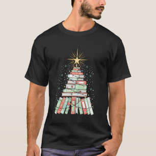 Christmas Book Tree Lights Teacher Librarian Book T-Shirt
