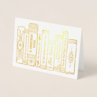 Christmas Books Hand Drawn Illustrated Holiday Foil Card