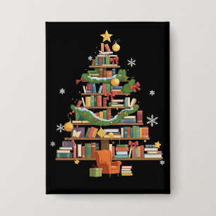 Christmas Books Tree Book Lover Teachers Bookworm  Button