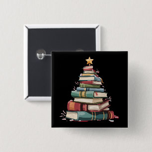 Christmas Books Tree Book Lover Teachers Bookworm  Button