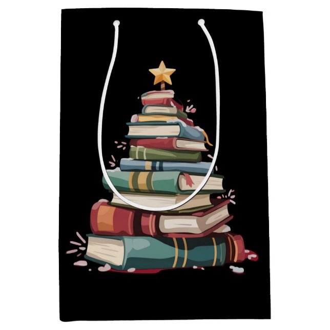 Christmas Books Tree Book Lover Teachers Bookworm  Medium Gift Bag (Front)