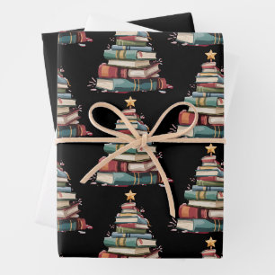 Christmas Books Tree Book Lover Teachers Bookworm Wrapping Paper Sheets