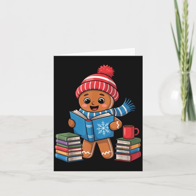 Christmas Bookworm Gingerbread Reading Books Funny Card (Front)