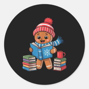 Christmas Bookworm Gingerbread Reading Books Funny Classic Round Sticker