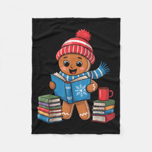 Christmas Bookworm Gingerbread Reading Books Funny Fleece Blanket