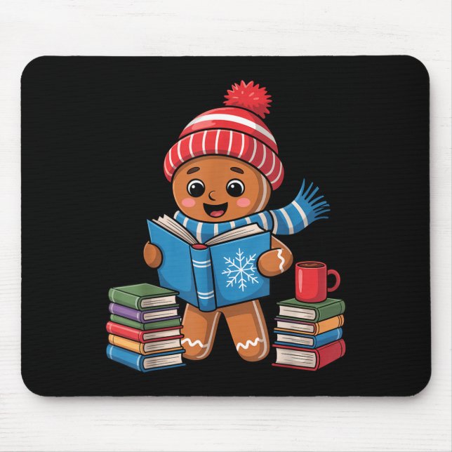 Christmas Bookworm Gingerbread Reading Books Funny Mouse Pad (Front)