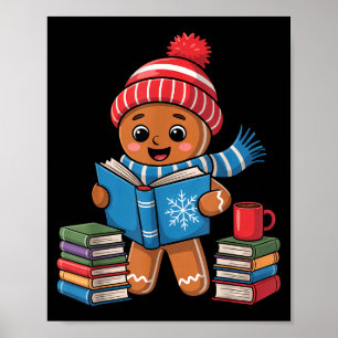 Christmas Bookworm Gingerbread Reading Books Funny Poster