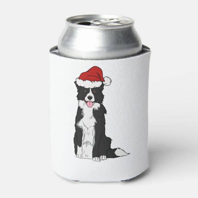 Christmas Border Collie  1 Can Cooler (Can Front)