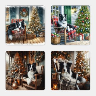 Christmas Border Collie Cute Dog Coaster Set