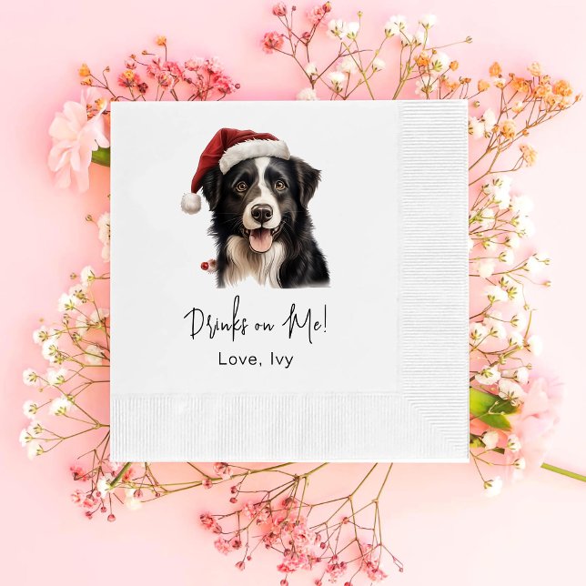 Christmas Border Collie Dog Drinks On Me Napkins (Creator Uploaded)