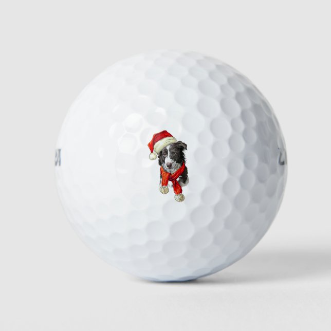 Christmas Border Collie dog Golf Balls (Front)