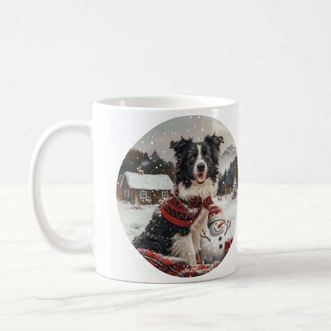 Christmas Border Collie Dog Snowman Coffee Mug (Left)